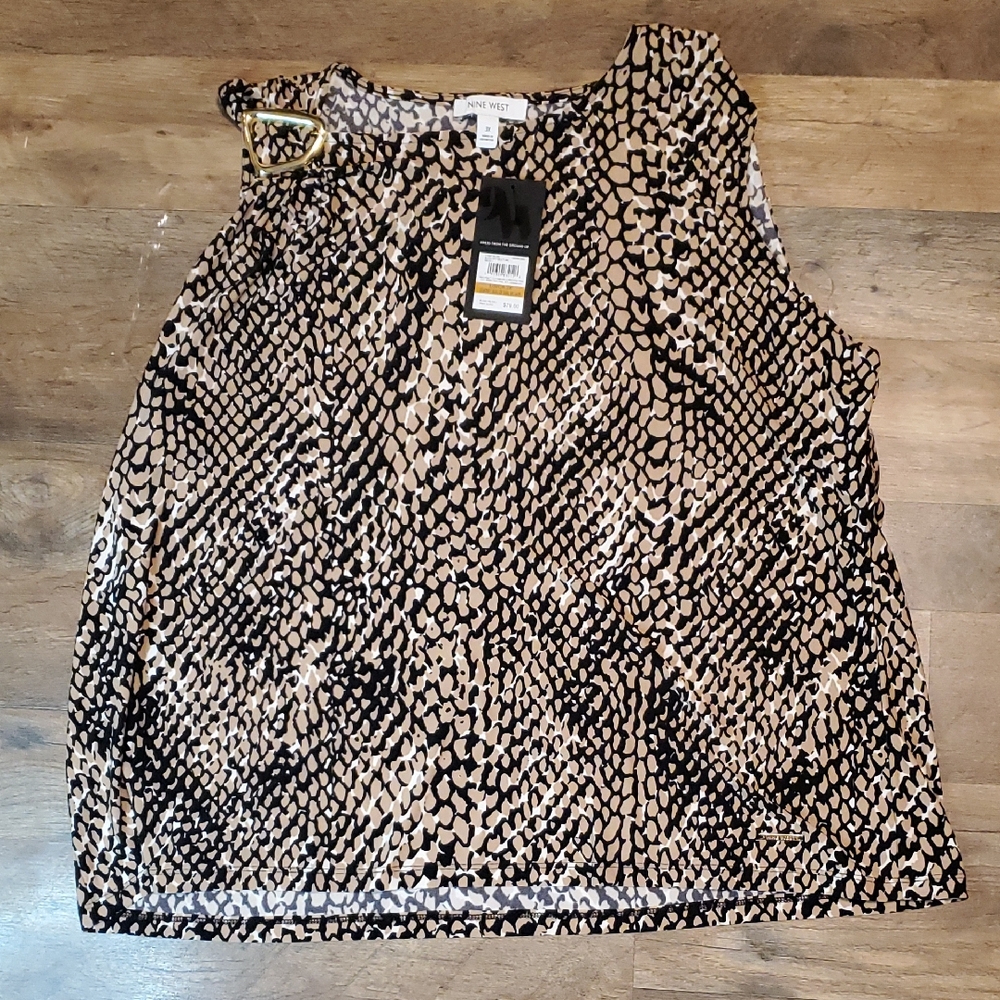 NWT Nine West Tan And Black Animal Print Sleeveless Blouse
